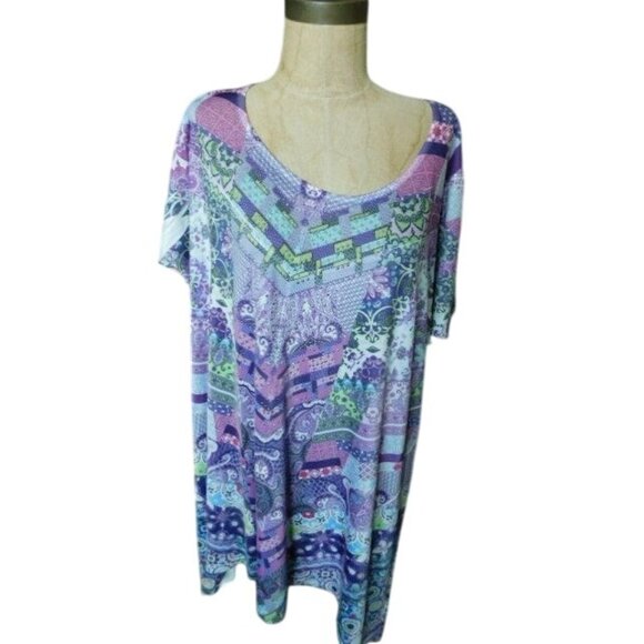 One World Size 2X Plus Size Boho Lace Back Top Blouse - Picture 1 of 3